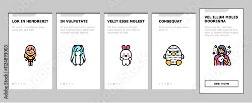 kawaii cute anime emoticon onboarding mobile vector girl manga, rainbow art, game face, girly gamer, candy sticker, star smile kawaii cute anime emoticon illustrations