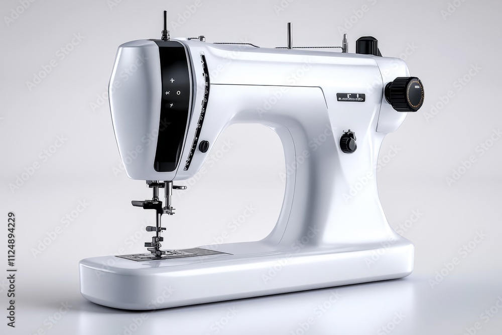 A portable sewing machine with a sleek and ergonomic design, isolated on a white background, perfect for highlighting its innovative features A portable sewing machine with a sleek and ergonomic design, isolated on a white background, perfect for highlighting its innovative features
