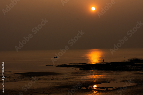 Colorful Sunset at Gobardhanpur Sea Beach, West Bengal