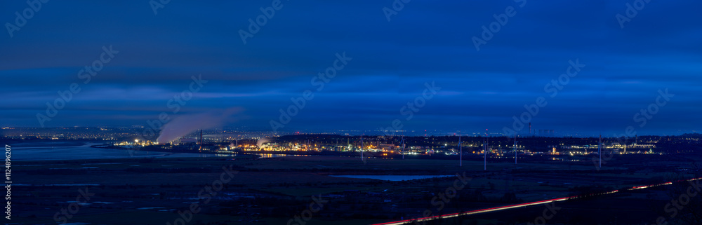 Panorama of industrial architecture and skyline in twilight Panorama of industrial architecture and skyline in twilight