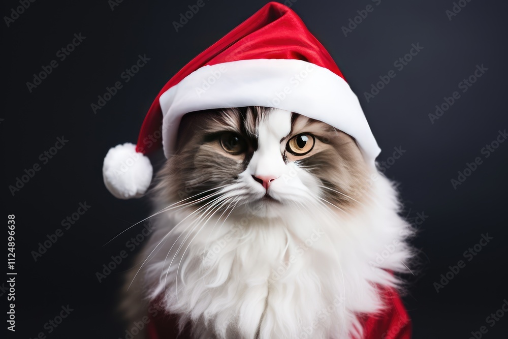 Festive Celebration cat with a Red Santa Hat and Christmas Decorations Festive Celebration cat with a Red Santa Hat and Christmas Decorations