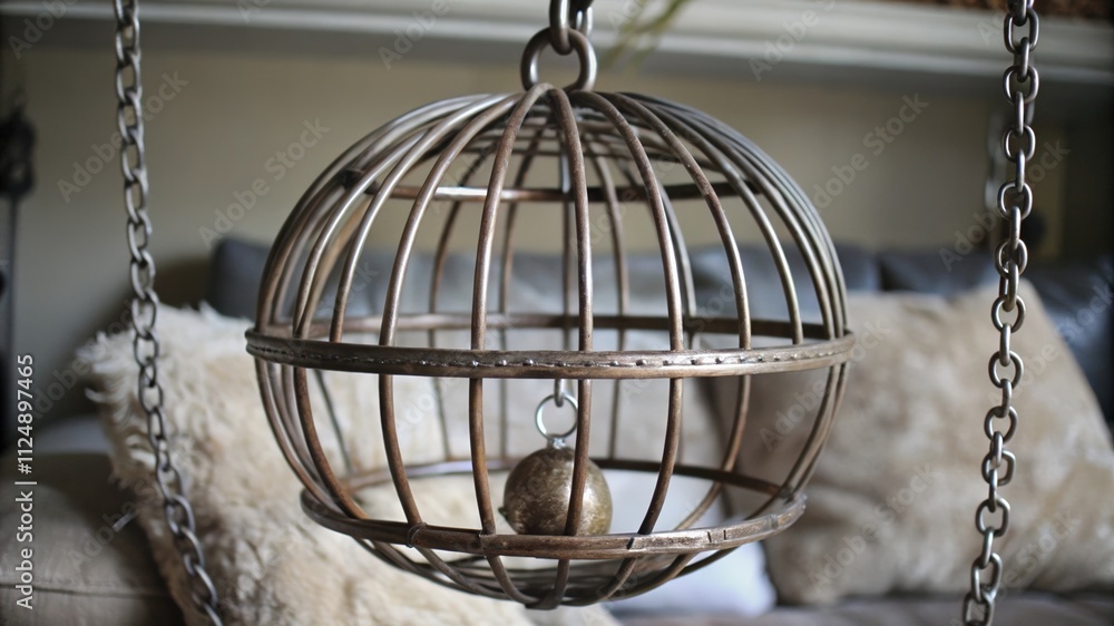A Metal Sphere Cage Hanging by a Chain A Metal Sphere Cage Hanging by a Chain