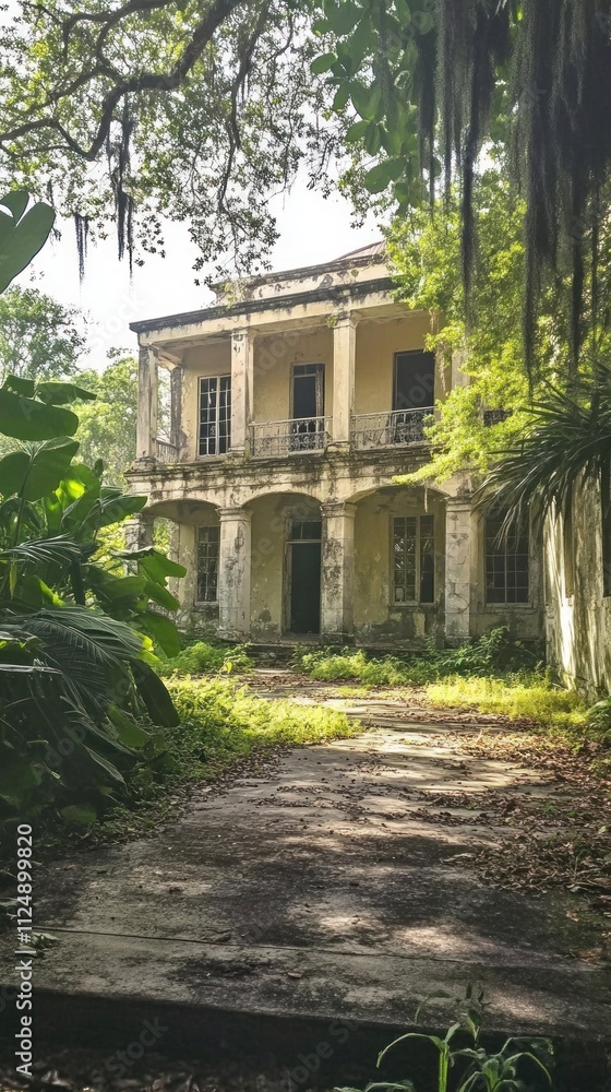 Overgrown Abandoned Mansion in Lush Foliage Overgrown Abandoned Mansion in Lush Foliage