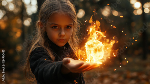 litttle girl handling fire ball photo