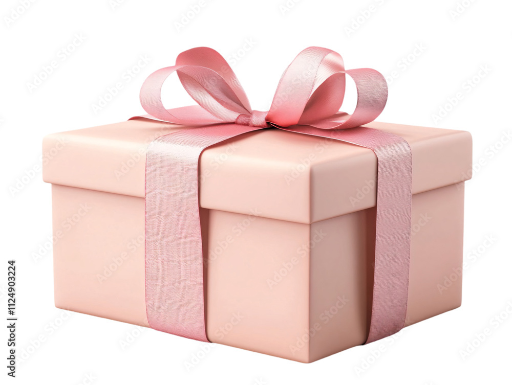 Fototapeta premium A beautifully wrapped pink gift box adorned with a delicate ribbon, perfect for special occasions and celebrations on transparent background.