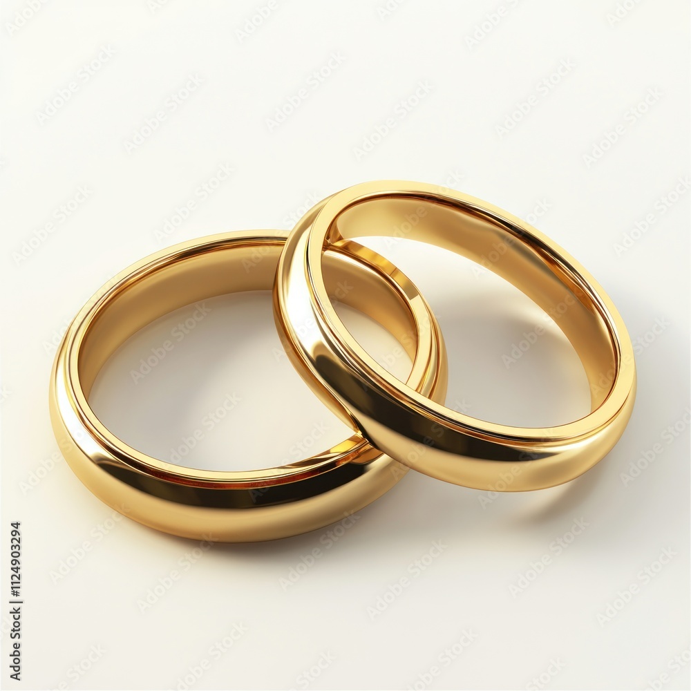 Two gold wedding rings on white background. Two gold wedding rings on white background.