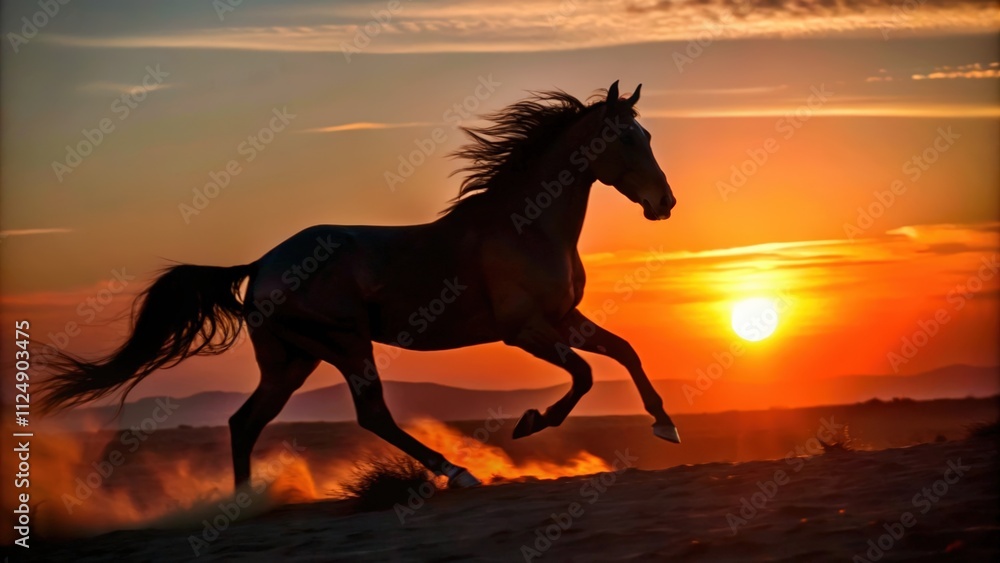 Silhouette of a Black Horse Running at Sunset Silhouette of a Black Horse Running at Sunset