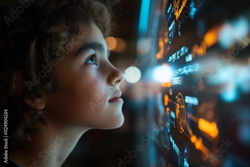 Wallpaper Mural Young boy experiences wonder while exploring digital technology in a modern environment at nighttime Torontodigital.ca