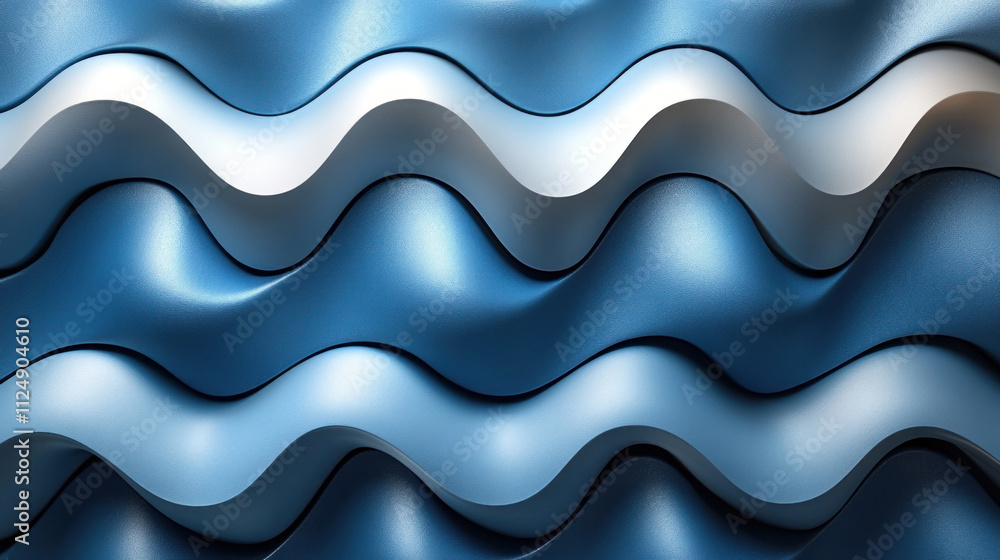 Fototapeta premium 3D background of interlocking geometric shapes in a gradient of metallic silver and blue