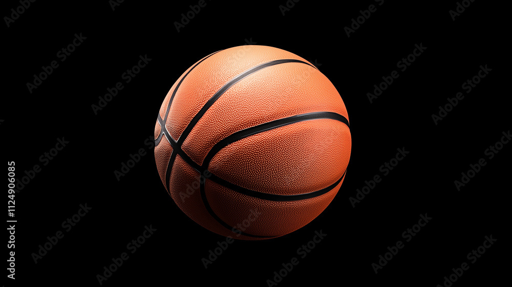 Basketball on Black: A classic basketball isolated on a black background, ready for your next sports design project. The ball's texture and stitching are vividly captured. Basketball on Black: A classic basketball isolated on a black background, ready for your next sports design project. The ball's texture and stitching are vividly captured.