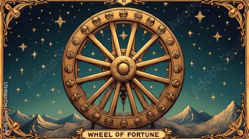 The Wheel of Fortune Tarot Card with a Large Spinning Wheel