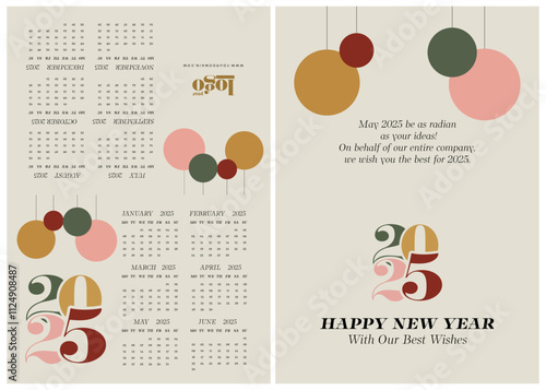 Table pyramid Calendar 2025 corporate design template vector. 2025 Calendar gift and wish.
