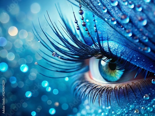 Captivating Macro Photography of Blue Eyelashes with Water Drops Highlighting Hydrophilicity in a Stunning Close-Up Environment photo