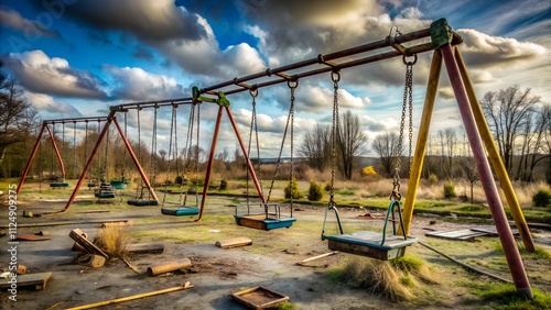 Abandoned Playground Swings in Field