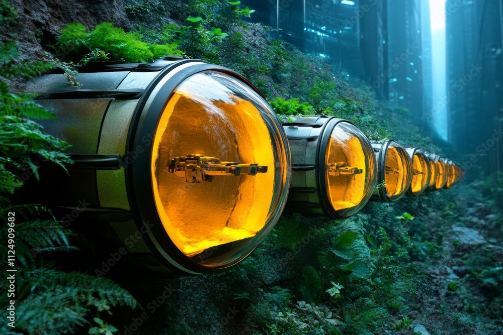 A futuristic depiction of a dwarf animal habitat, with glowing enclosures and tiny robotic creatures coexisting in harmony A futuristic depiction of a dwarf animal habitat, with glowing enclosures and tiny robotic creatures coexisting in harmony