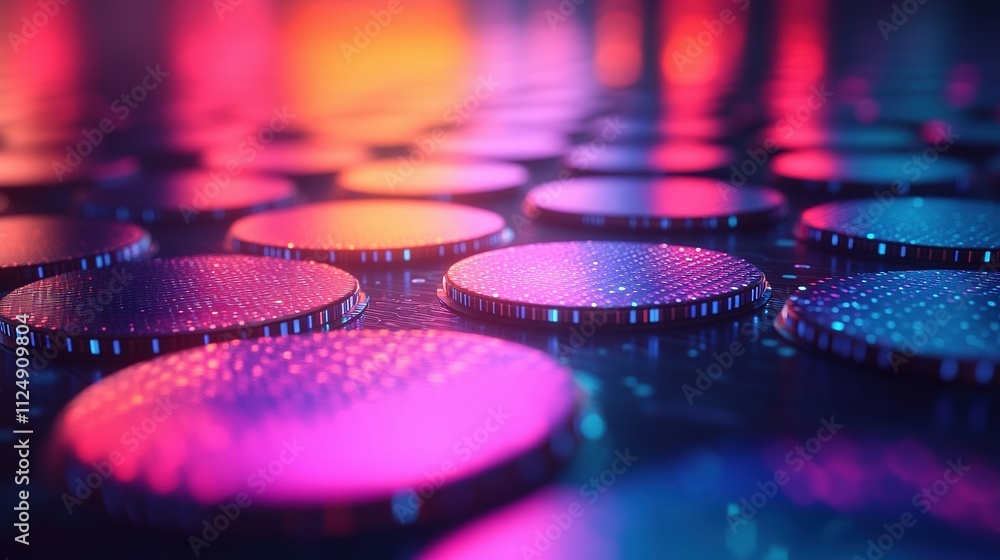 Neon Lit Circular Discs Data Network Abstract Neon Lit Circular Discs Data Network Abstract