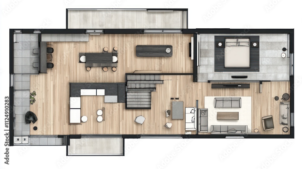 floor plan with kitchen island and living room for modern socializing floor plan with kitchen island and living room for modern socializing