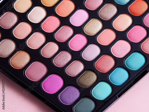 A vibrant makeup palette showcasing a variety of colorful shades perfect for enhancing beauty and creativity.