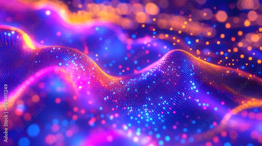 Abstract digital wave with vibrant colors and glowing particles. Abstract digital wave with vibrant colors and glowing particles.