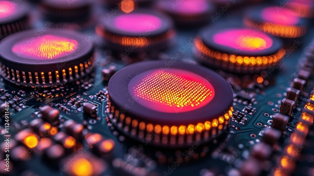 Illuminated Circuit Board Components Glowing Brightly Illuminated Circuit Board Components Glowing Brightly