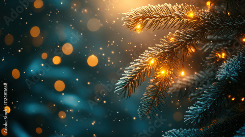 Wallpaper Mural Christmas background with snow-dusted pine branches and glowing fairy lights Torontodigital.ca