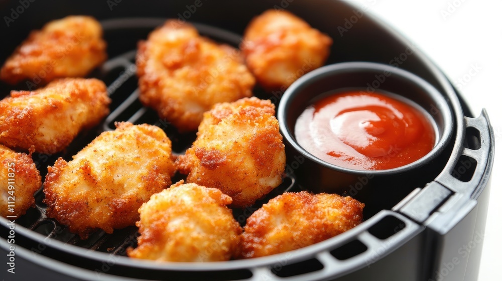 Crispy Chicken Tenders in Air Fryer Basket with Sauce Crispy Chicken Tenders in Air Fryer Basket with Sauce