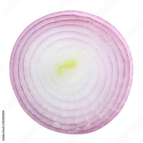 Red onion slice with stunning concentric rings, perfect for food related designs, isolated on a transparent background photo