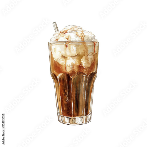 root beer float vector illustration in watercolor style