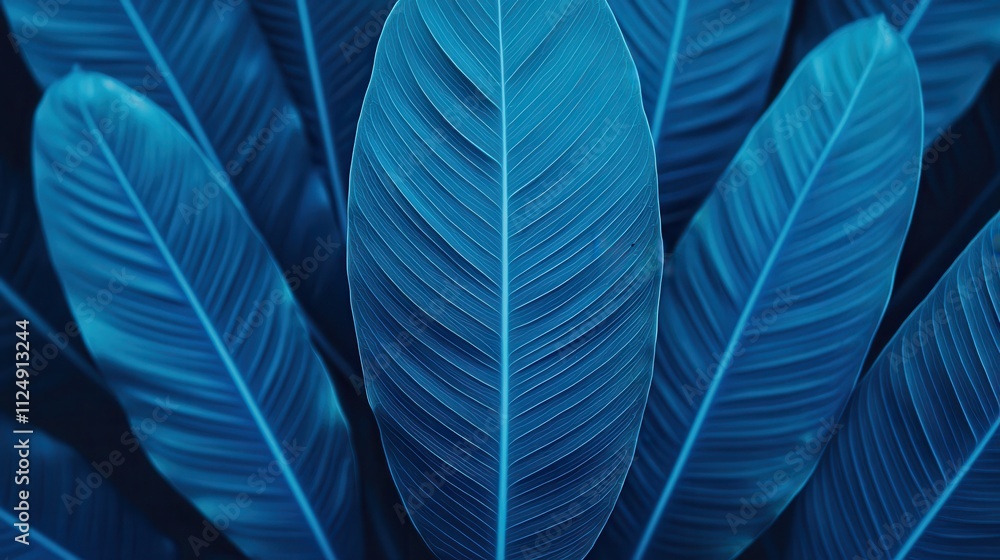 Lush Tropical Leaves in Shades of Deep Blue for Modern Nature Inspired Backgrounds Lush Tropical Leaves in Shades of Deep Blue for Modern Nature Inspired Backgrounds