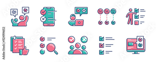 collection of survey icon set multiple choice checklist questionnaire task select option feedback evaluation signs vector illustration