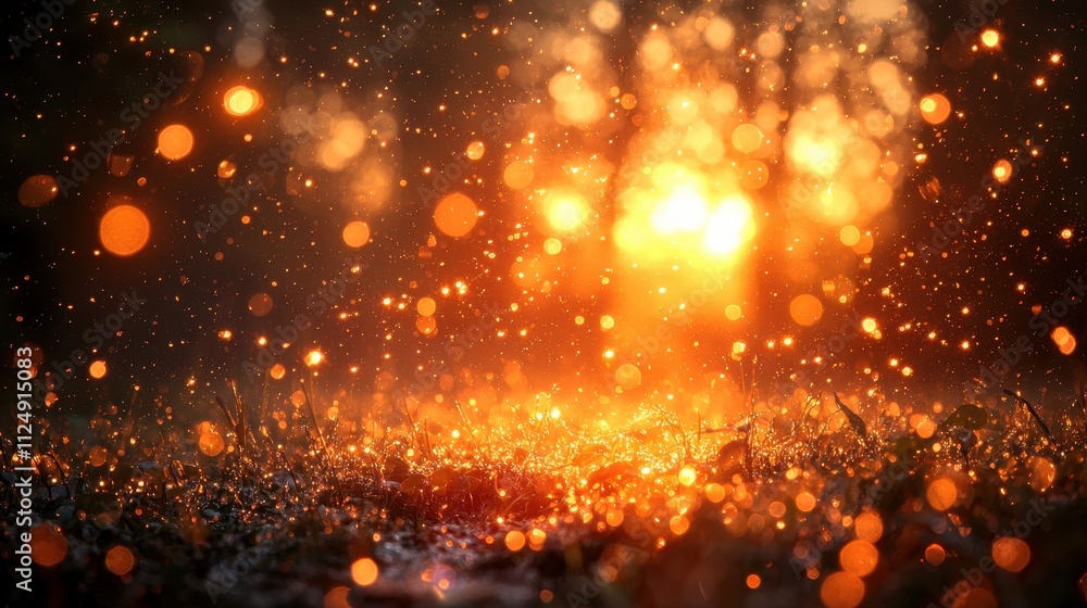 Fototapeta premium Glowing Sunlight Through Raindrops Creating a Beautiful Sparkle Effect in Nature