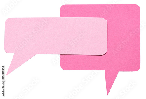 Pink blank cut out cardboard paper speech bubbles with rough edges round corners and copy space for text on transparent png background design element
 photo