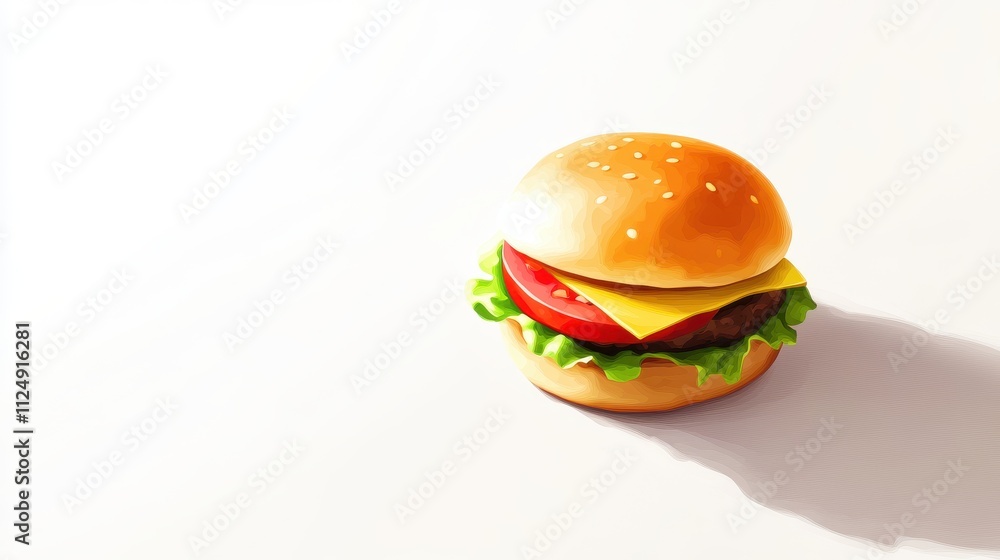 Fresh Burger with Lettuce and Tomato on White Background Fresh Burger with Lettuce and Tomato on White Background