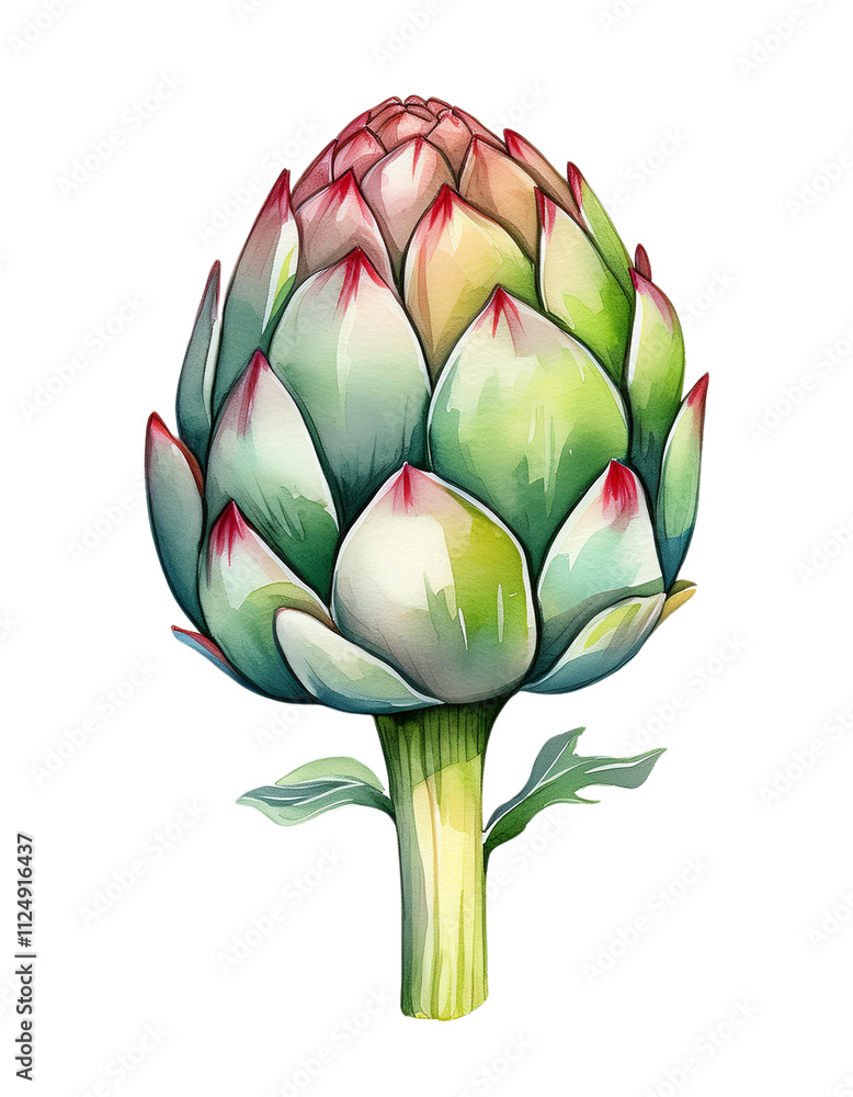 Fototapeta premium Watercolor Artichoke Botanical Illustration Green Food Plant