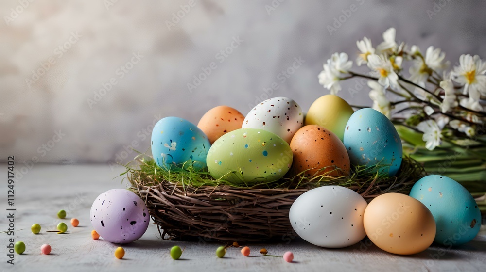 Obraz premium easter decoration background with copy space for business, greeting card, banner, flyer