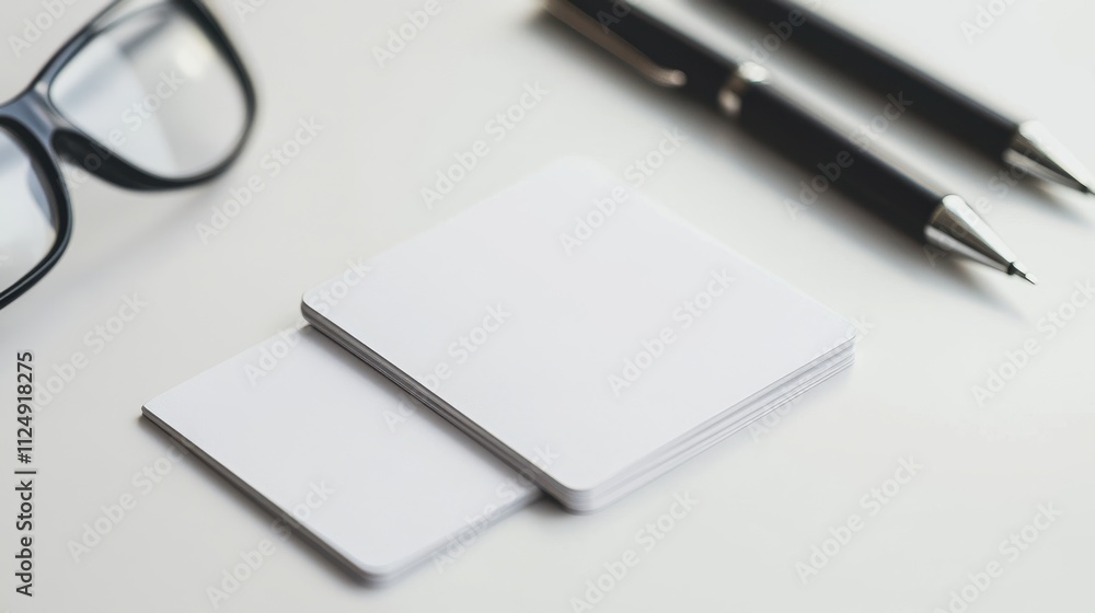 Clean Desk with Blank Cards and Pens in Soft Light Clean Desk with Blank Cards and Pens in Soft Light