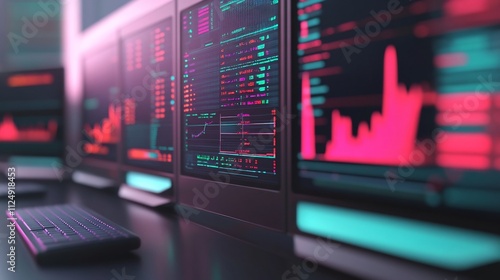 Wallpaper Mural Dynamic Corporate Workspace with Dual Monitors and Digital Data Visualizations Torontodigital.ca