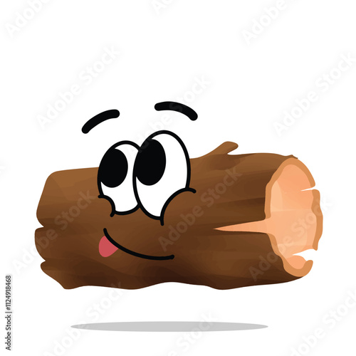 happy wood material mascot illustration for design. fun, colorful, and playful concept. nature, forest, furniture, industry, trees, and ecology themes