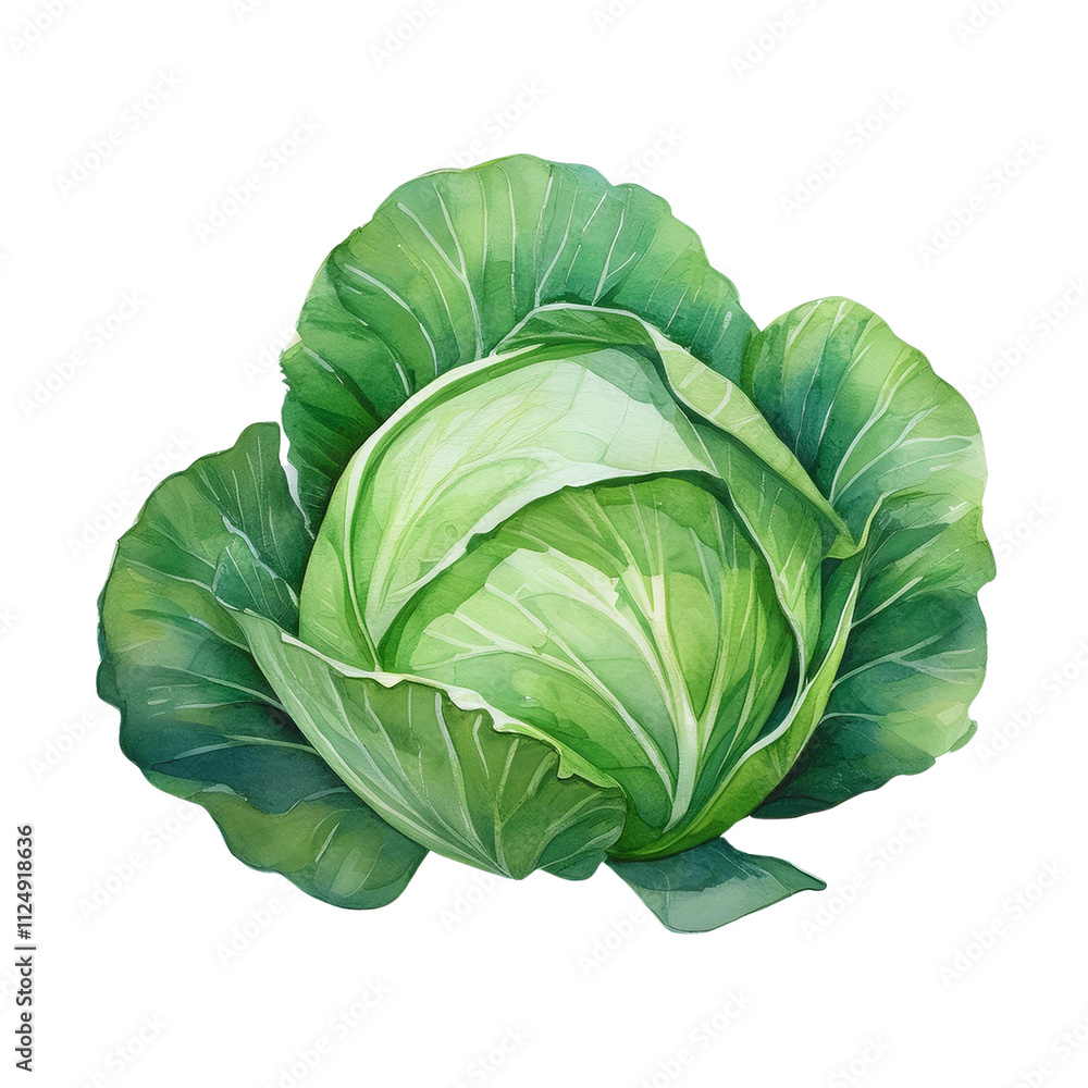 Fresh Green Cabbage Watercolor Painting Healthy Food Illustration Fresh Green Cabbage Watercolor Painting Healthy Food Illustration