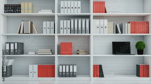 Organized Business Office with Shelving and Digital Equipment