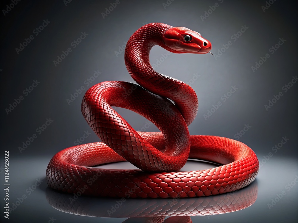 Obraz premium Red Snake Silhouette, Alert Reptile, Gray Background, Wildlife Photography, Striking Pose, Venomous Serpent, Danger, Nature, Wild Animal