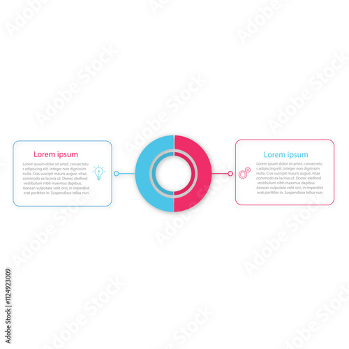 2 points stage template for comparison opposite infographic concept for slide presentation with big outline circle center