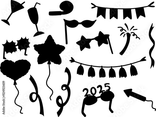 Set collection vector illustration of silhouette black and white party celebration clip art