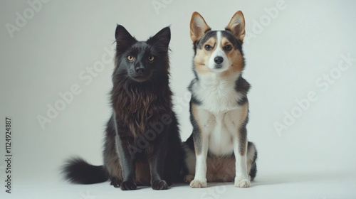 Diverse dog companions studio setting pet photography minimalist environment side view friendship concept