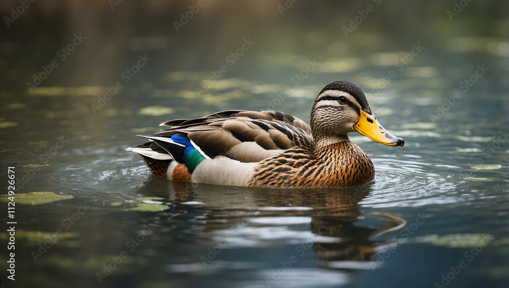 Fototapeta premium Mallard Duck Swimming in a Pond