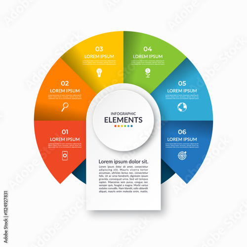 Infographic cycle diagram with 6 steps, parts. Vector infographic circular template with 6 options and place for text. Can be used for report, presentation, data visualization.