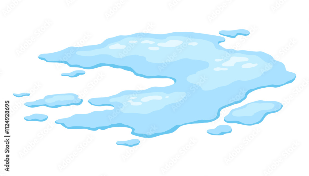 Water spill puddle. Blue liquid shape in flat cartoon style. Clean fluid drop design element isolated on white background