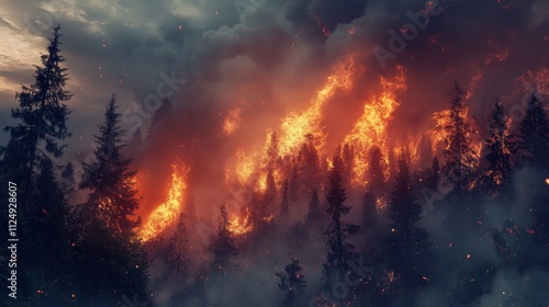 Wallpaper Mural Forest fire devastation remote wilderness nature photography smoky atmosphere aerial view environmental crisis Torontodigital.ca