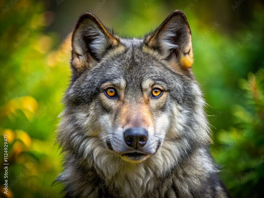 Captivating Portrait of a Majestic Grey Wolf in Natural Habitat, Showcasing Intense Eyes and Lush Fur Amidst a Forest Backdrop, Perfect for Wildlife and Nature Photography Enthusiasts Captivating Portrait of a Majestic Grey Wolf in Natural Habitat, Showcasing Intense Eyes and Lush Fur Amidst a Forest Backdrop, Perfect for Wildlife and Nature Photography Enthusiasts