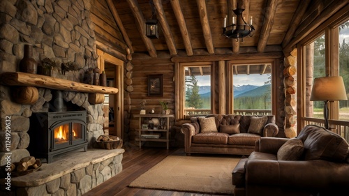 interior design of a rustic log cabin